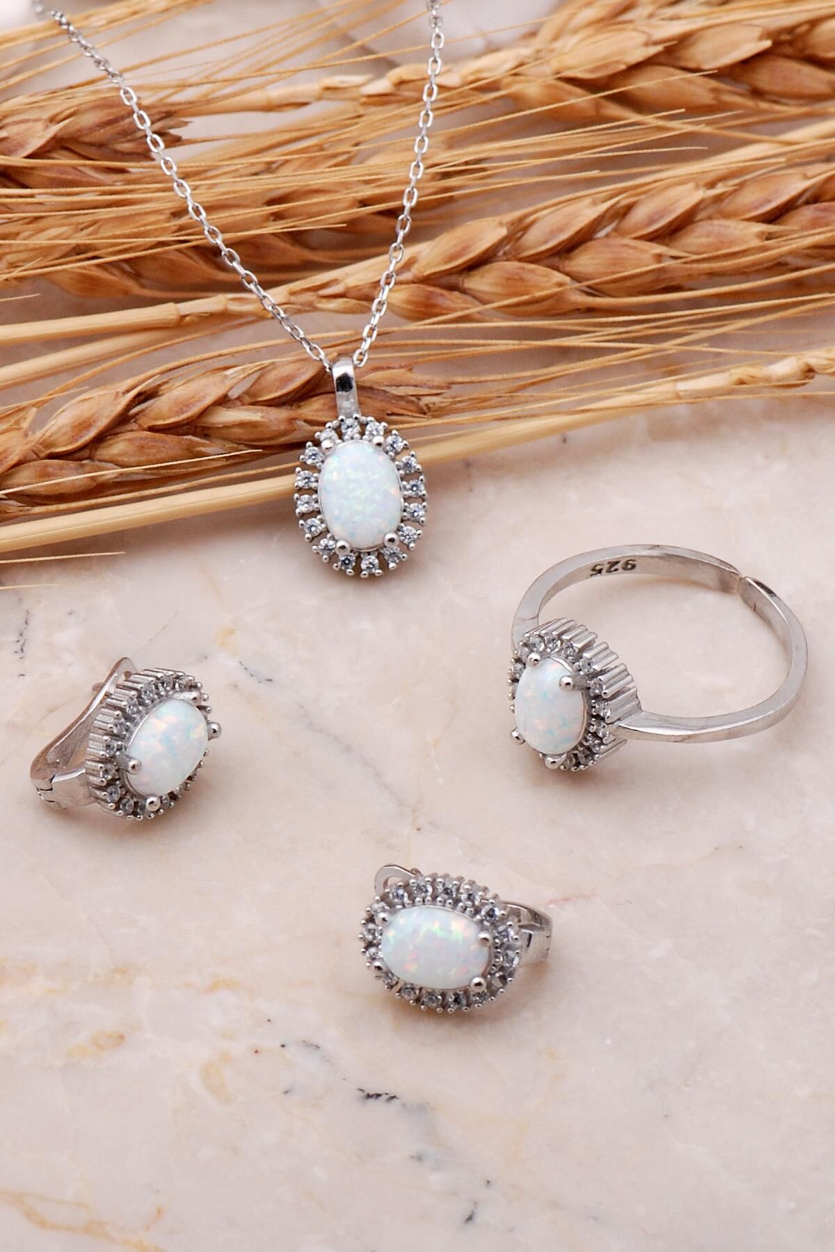 Opal Taşlı Gümüş Üçlü Set 2434