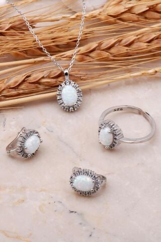 Opal Taşlı Gümüş Üçlü Set 2434