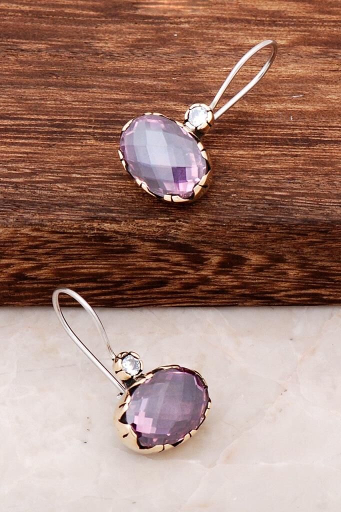Pembe Topaz Taşlı Gümüş Küpe 1462
