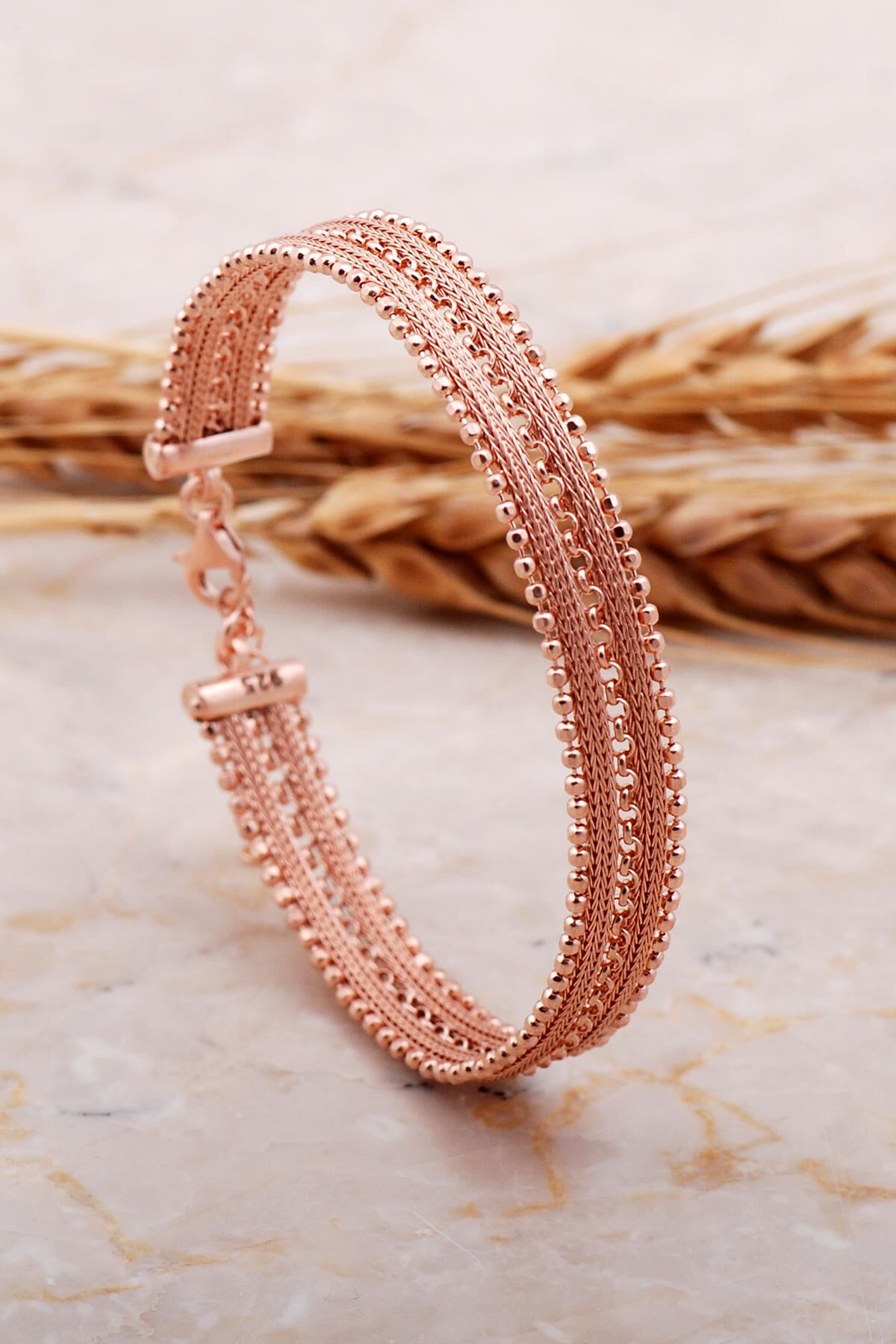 Rose Hasır Elişi Gümüş Bilezik 4154