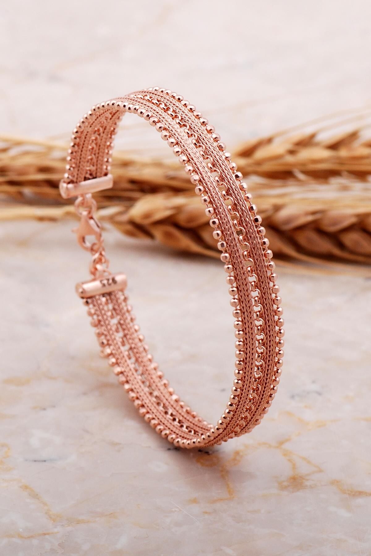 Rose Hasır Elişi Gümüş Bilezik 4154