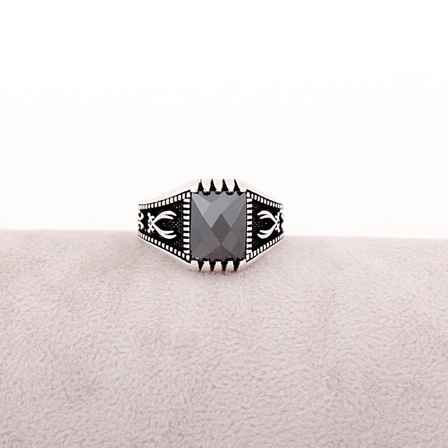 Onix Taşlı Tasarım Gümüş Erkek Yüzük  1218