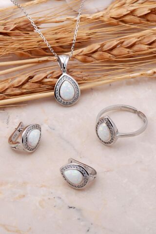 Opal Taşlı Gümüş Üçlü Set 2435