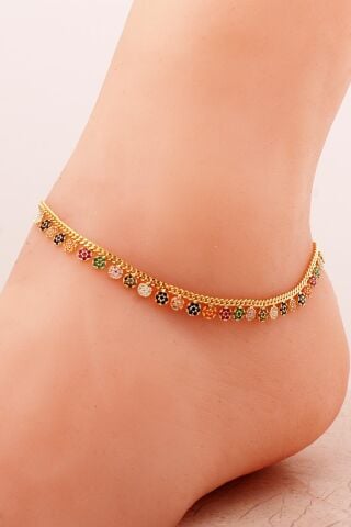 Gurmet Mix Taşlı Altın Kaplama Gümüş Halhal 346