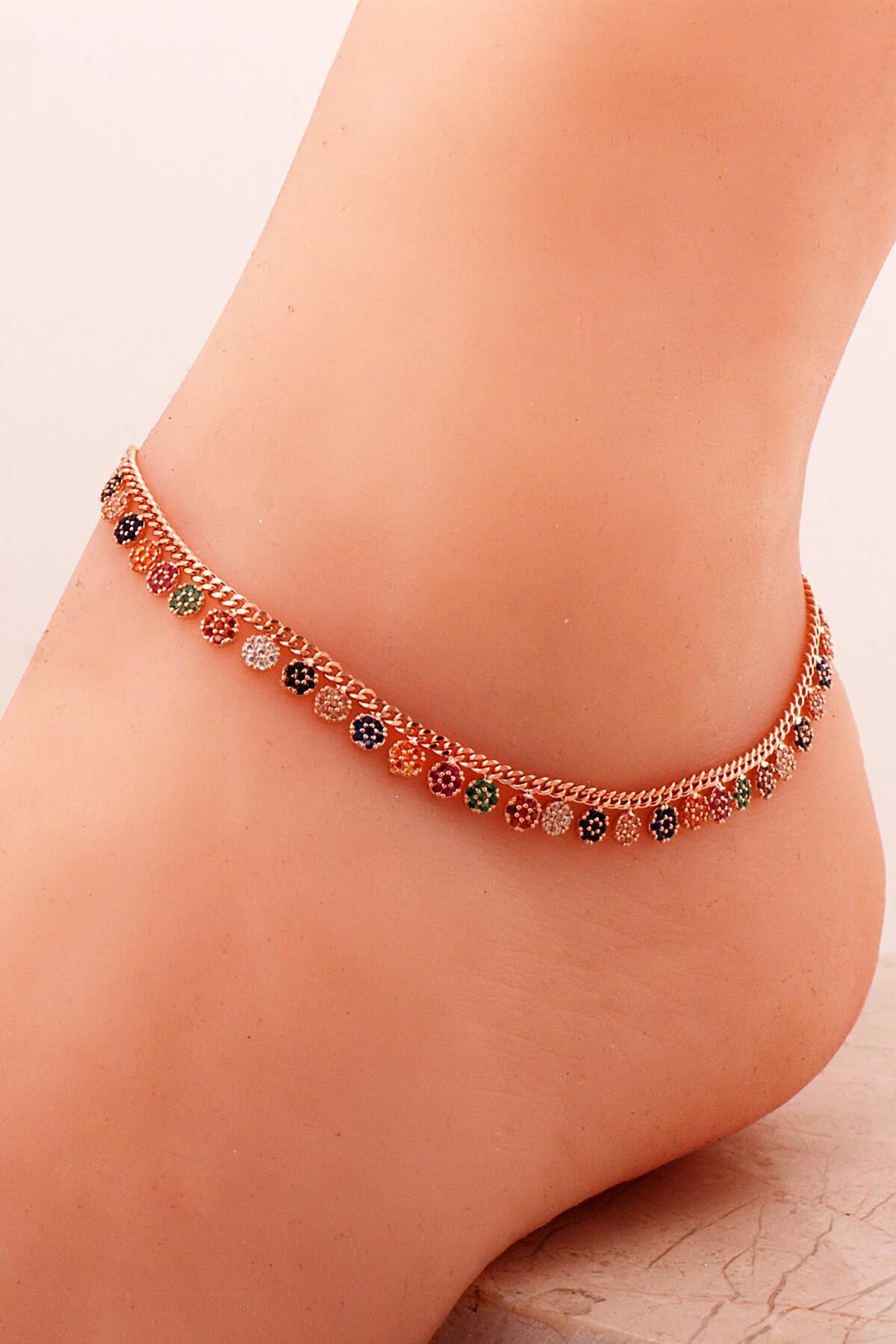 Gurmet Mix Taşlı Rose Gümüş Halhal 347