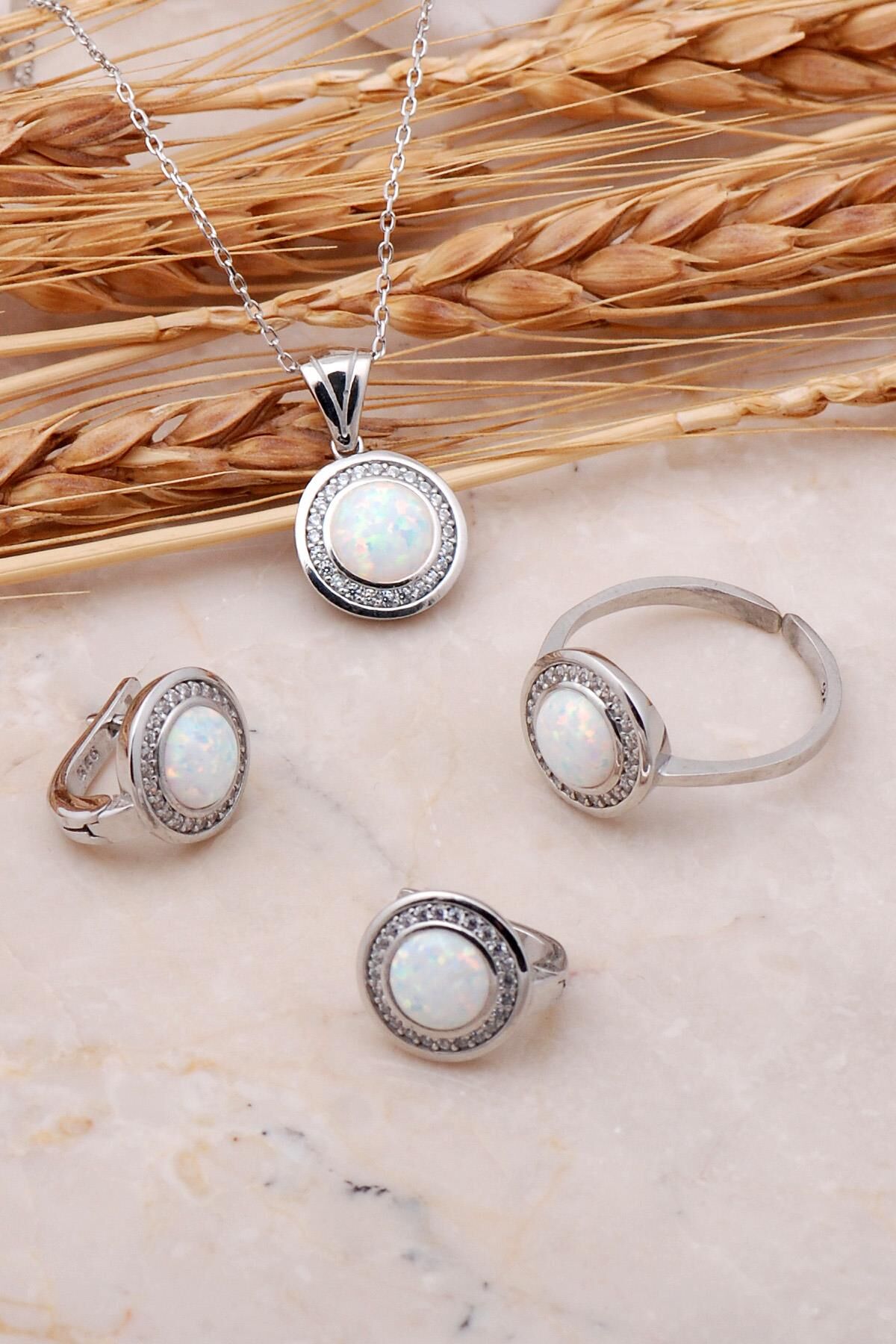 Opal Taşlı Gümüş Üçlü Set 2437