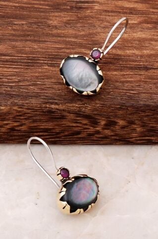 Sedef Taşlı Tasarım Gümüş Küpe 1465