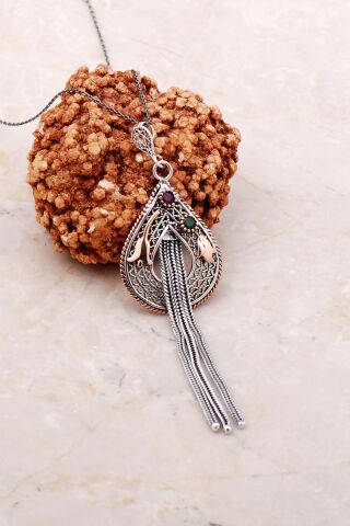 Telkari İşlemeli Sallantılı Gümüş Kolye 6779