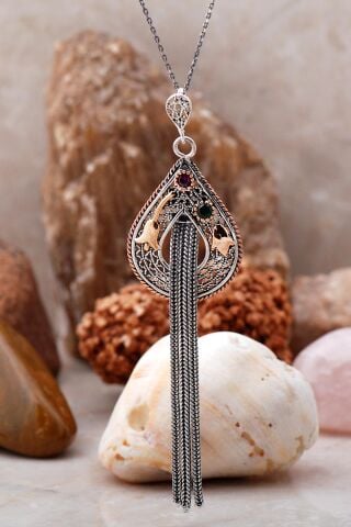 Telkari İşlemeli Sallantılı Gümüş Kolye 6779