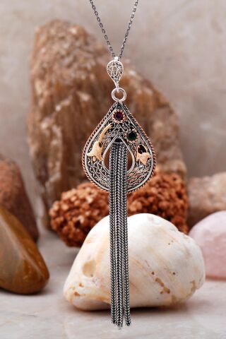 Telkari İşlemeli Sallantılı Gümüş Kolye 6779