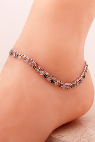 Gurmet Mix Taşlı Rodyumlu Gümüş Halhal 348