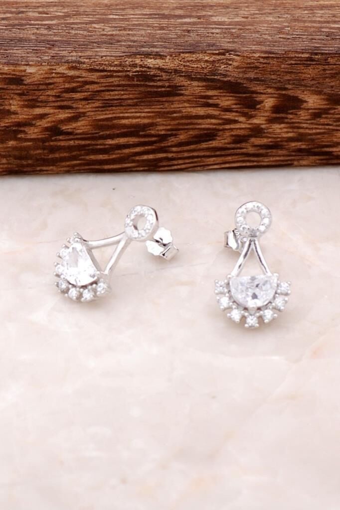 Rodyumlu Tasarım Gümüş Küpe 2523