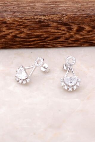 Rodyumlu Tasarım Gümüş Küpe 2523