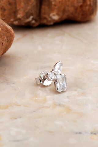 Tasarım Rodyum Kaplama Gümüş Küpe 6951