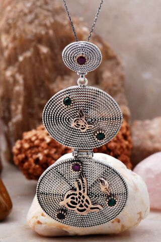 Osmanlı Tuğralı Telkari İşlemeli Gümüş Kolye 6783