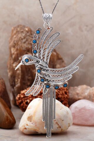 Anka Kuşu Telkari İşlemeli Gümüş Kolye 6785