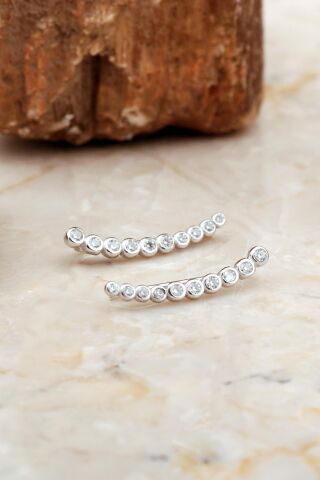 Su Yolu Tasarım Rodyumlu Gümüş Küpe 6953