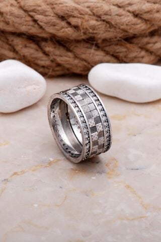 Tasarım Elişi Taşlı Gümüş Kadın Alyans 03