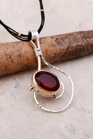 Yakut Taşlı Elişi Tasarım Gümüş Kolye 7202