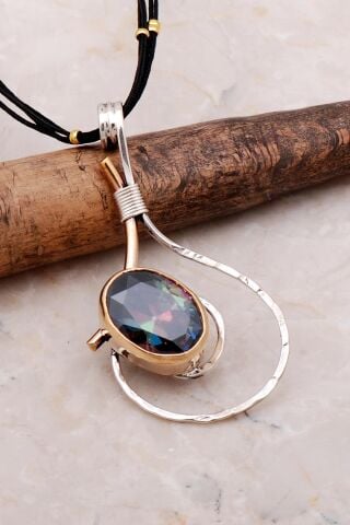 Mistik Topaz Taşlı Elişi Tasarım Gümüş Kolye 7203