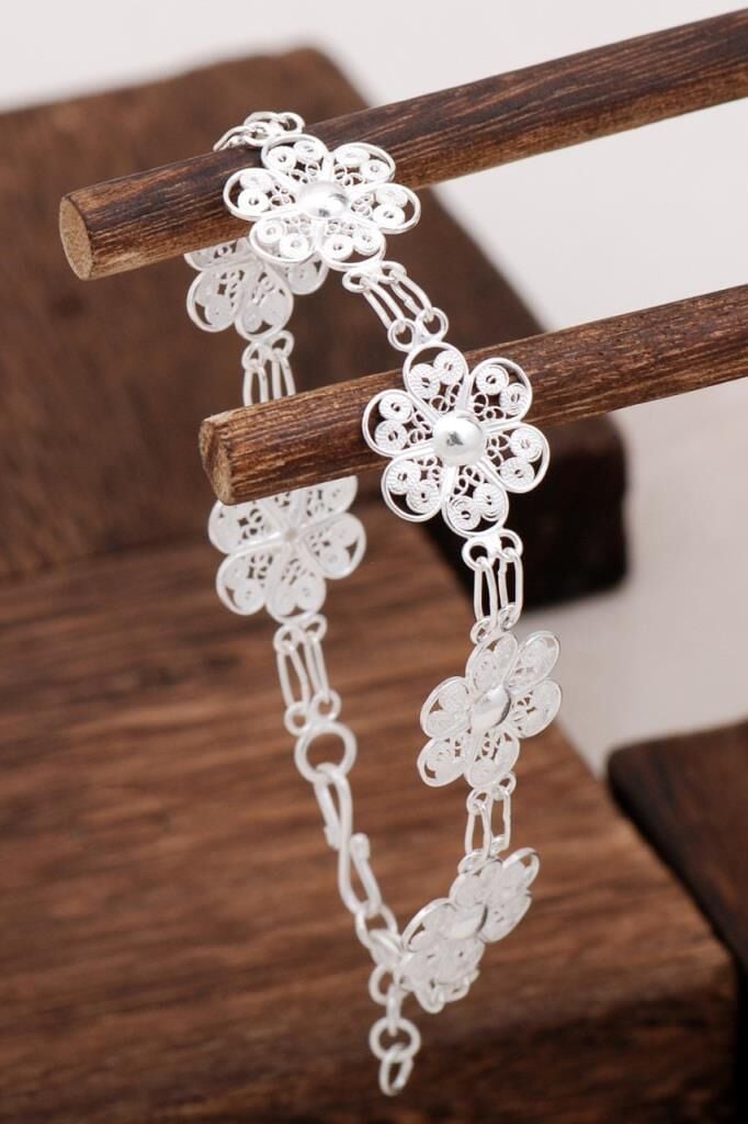 Çiçek Tasarım Telkari Gümüş Bileklik 3093