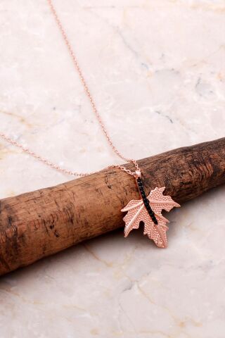 Çınar Ağacı Yaprağı Rose Gümüş Kolye 6985