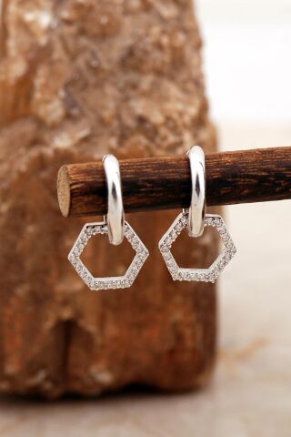 Rodyumlu Petek Gümüş Zarif Küpe 6956