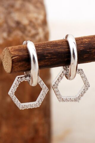 Rodyumlu Petek Gümüş Zarif Küpe 6956