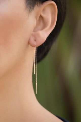 Rose Gümüş Çubuk Zincir Küpe 4880