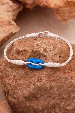 Süryani Nazar Boncuğu Kazaziye İşlemeli Gümüş Bileklik 4375