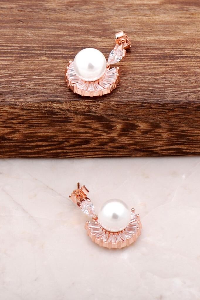 İncili Tasarım Rose Gümüş Küpe 2533