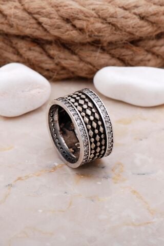 Tasarım Elişi Taşlı Gümüş Kadın Alyans 05