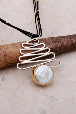 İncili Elişi Tasarım Gümüş Kolye 7207