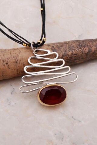 Yakut Taşlı Elişi Tasarım Gümüş Kolye 7208