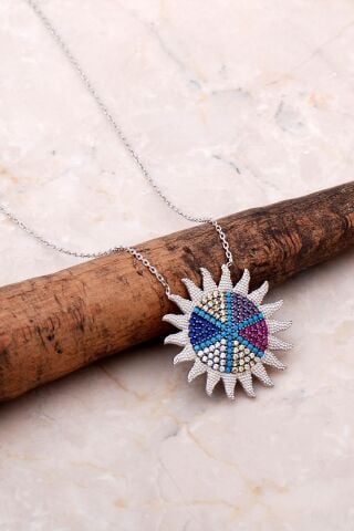 Güneş Mix Taşlı Gümüş Kolye 6991