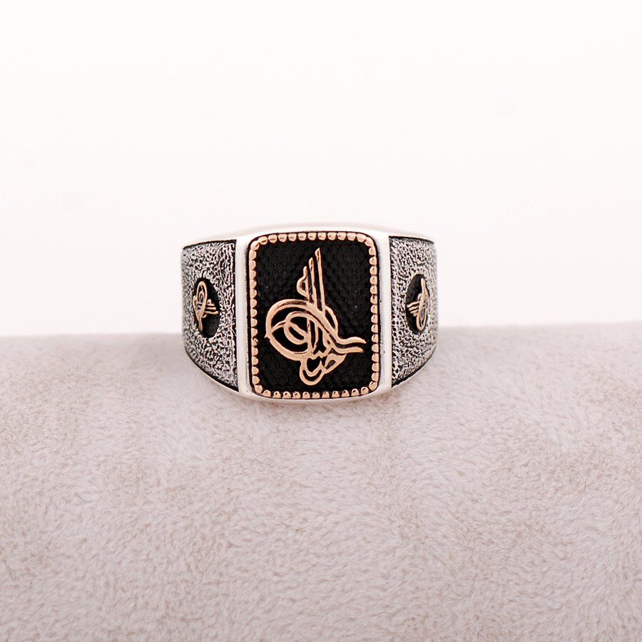 Osmanlı Tuğralı Tasarımlı Gümüş Erkek Yüzük 1300