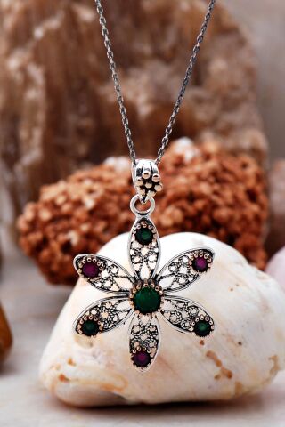 Telkari İşlemeli Çiçekli Gümüş Kolye 6791