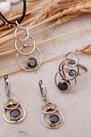 Oniks Taşlı Tasarım Elişi Gümüş Set 2443