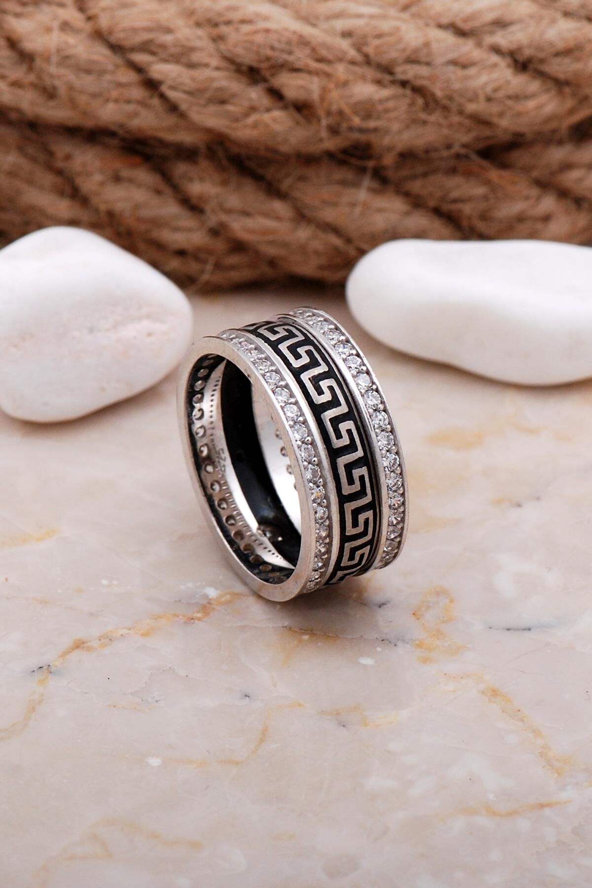 Tasarım Elişi Taşlı Gümüş Kadın Alyans 07