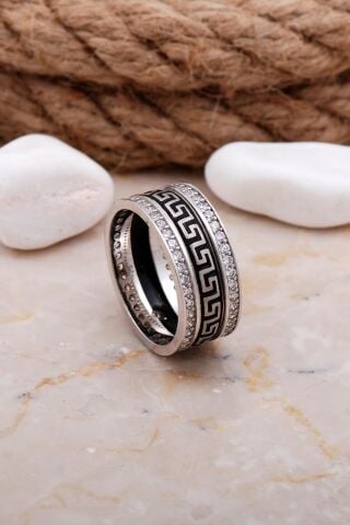 Tasarım Elişi Taşlı Gümüş Kadın Alyans 07