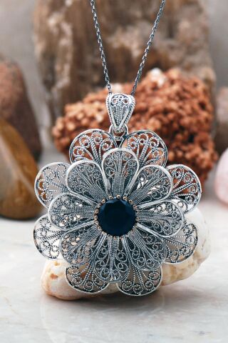 Telkari İşlemeli Tasarım Gümüş Kolye 3885