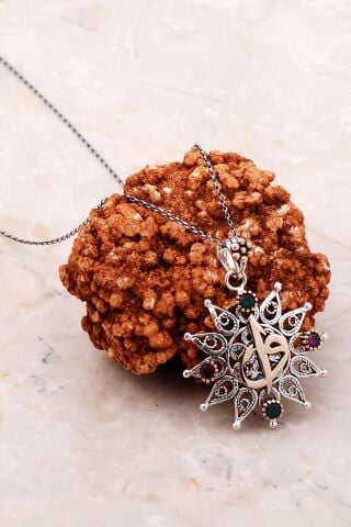 Telkari İşlemeli Elif Vav Yazılı Gümüş Kolye 6793