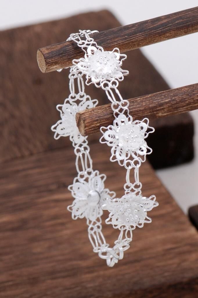 Çiçek Tasarım Telkari Gümüş Bileklik 3103