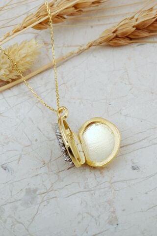 925 Ayar Gümüş Taşlı Anka Kuşu Kapaklı Açılır Kapanır Fotoğraflık Madalyon Kolye 8086