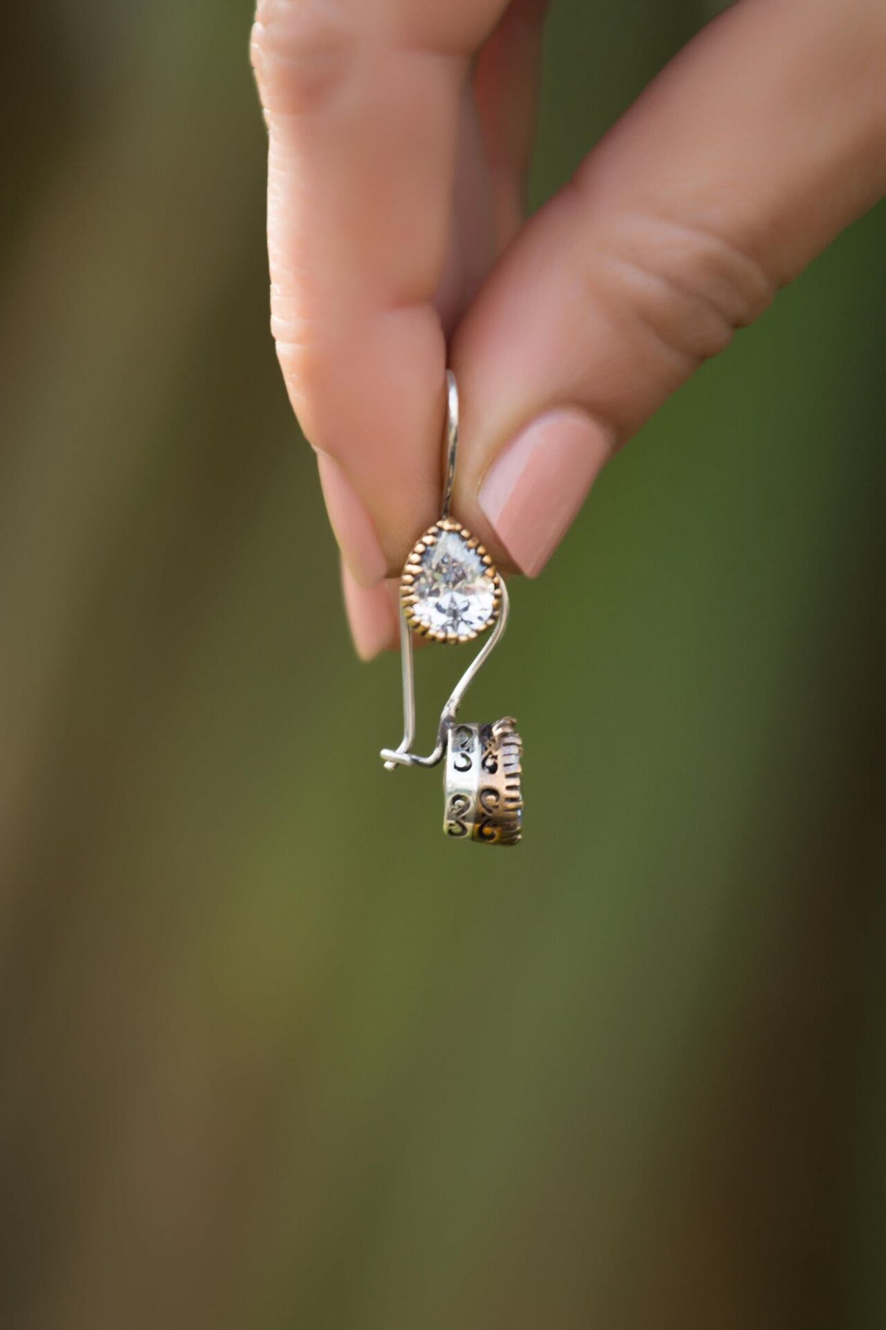 Quartz Taşlı Elişi Tasarım Gümüş Küpe 4883