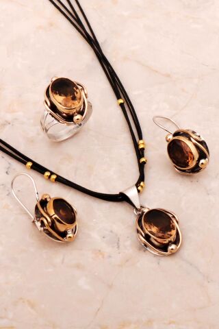 Renk Değiştiren Sultan Taşlı Tasarım Elişi Gümüş Set 2673