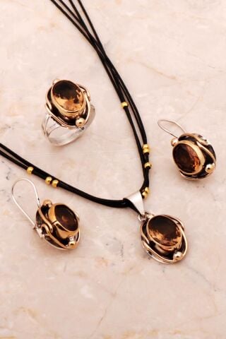 Renk Değiştiren Sultan Taşlı Tasarım Elişi Gümüş Set 2673