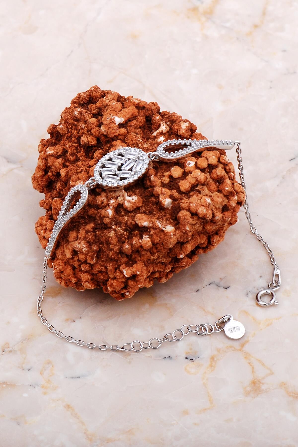 Baget Oval Rodyumlu Gümüş Bileklik 4166