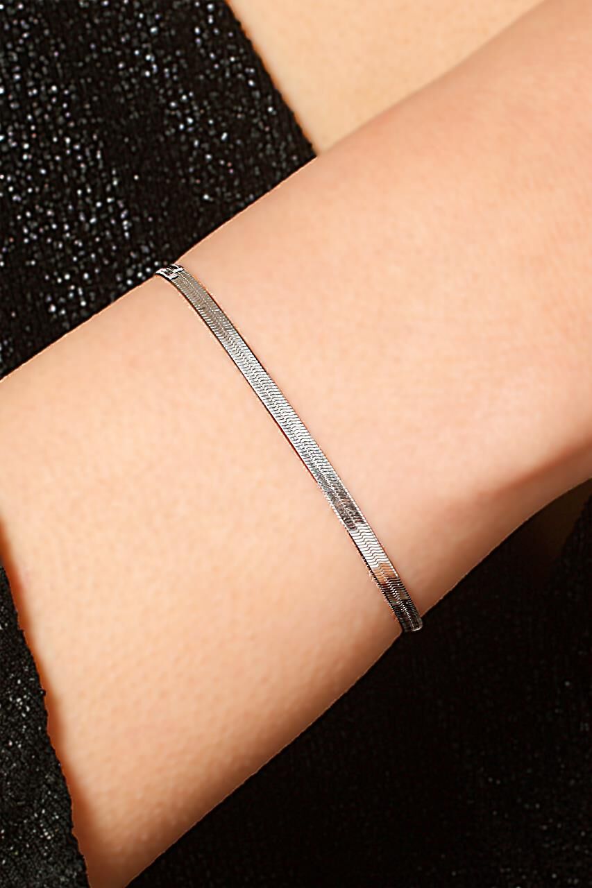 İtalyan Yassı Ezme Gümüş Bileklik 3290