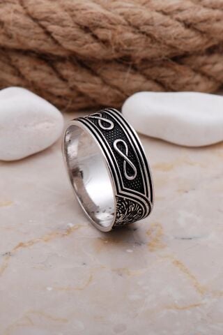 Sonsuz Aşk Temalı Elişi Gümüş Erkek Alyans 10